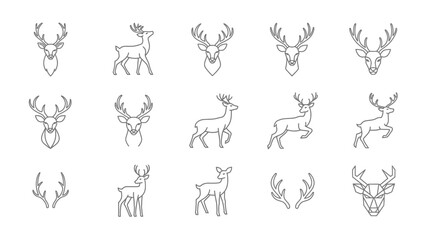 Obraz premium Collection of elegant deer head and body outlines and geometric designs for graphic use