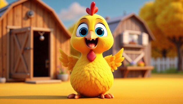 This cheerful image features a high-quality 3D illustration of an adorable baby chick