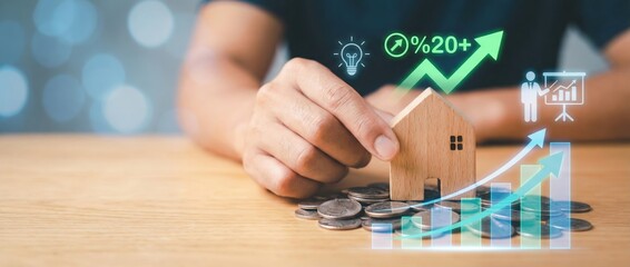 Investing in real estate strategies for increasing property value by over 20% home market trends financial growth modern office environment close-up view economic insights