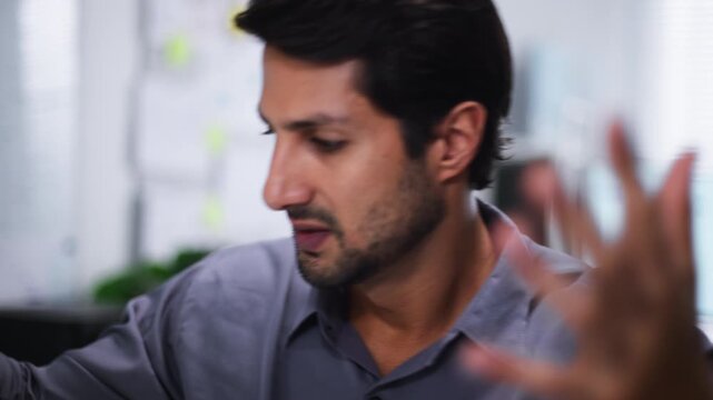 Overwork stress workload angry burnout office employee reacts with frustration reviewing business paperwork and document, upset and exhausted as pressure and boredom from repetitive office tasks