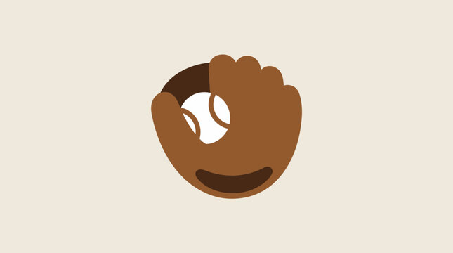 Minimalist illustration of a brown baseball glove catching a white baseball on a light background.