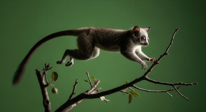 Dynamic Cat Leaping Across Tree Branches In Motion Against Green Background