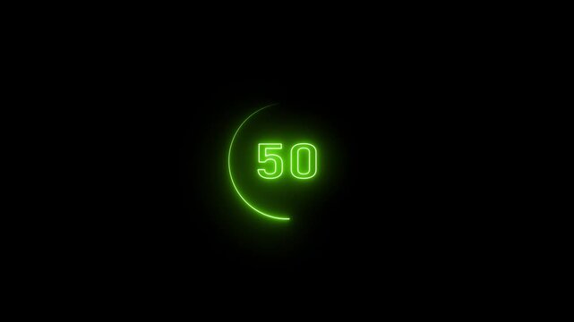 A vivid green neon number thirty glows brightly within a partial circular outline against a deep black background, representing a countdown or timer with a fresh, energetic, and modern digital