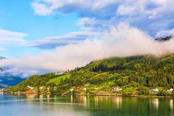 Obraz premium Norway fjord village landscape
