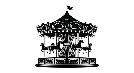 A classic vintage carnival carousel ride featuring multiple horses and decorative rooftop detailing © ARSM D