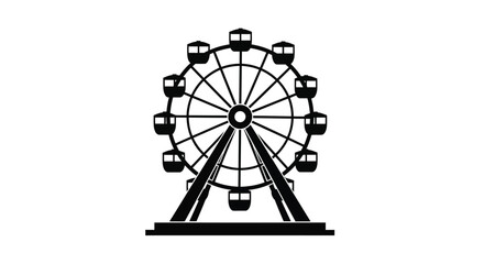 A black silhouette of a classic amusement park ferris wheel with multiple passenger gondola cars © ARSM D