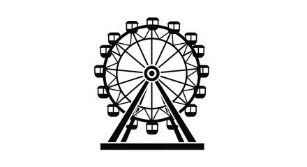A detailed black silhouette of a large carnival ferris wheel with multiple passenger gondola cars © ARSM D