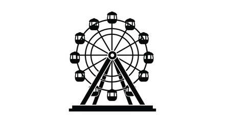 A detailed black silhouette icon representing a classic ferris wheel from a fairground attraction © ARSM D