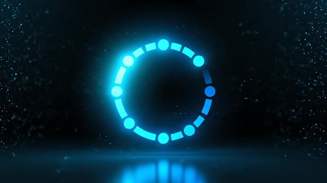 Blue neon internet buffering icon in 4k video concept