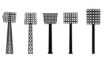 A collection of five different stadium light tower silhouettes used for professional sports venues © ARSM D