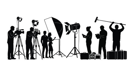 A professional film production crew working on set with cameras lighting equipment and boom mics © ARSM D