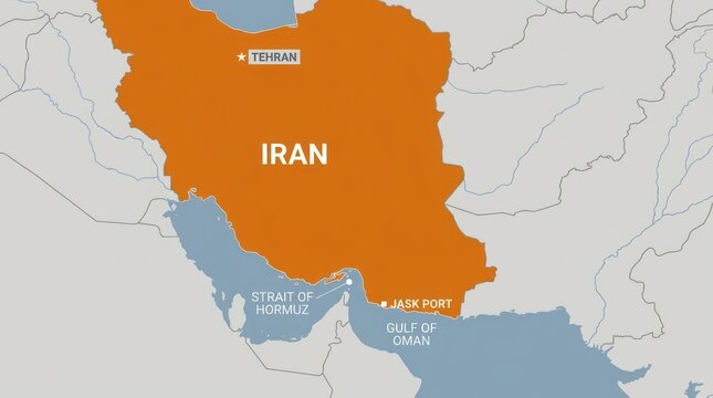 Map of Iran highlighting Tehran and Persian Gulf coast