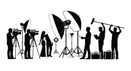 A professional film production crew working on a set with cameras lighting equipment and sound boom © ARSM D