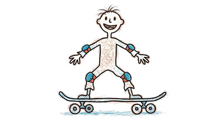 Fototapeta premium Cartoon Smiling Boy Riding Skateboard Fun Sport Activity Illustration