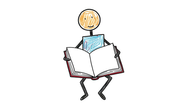 Cartoon Stick Figure Reading Big Open Book Education Learning Concept