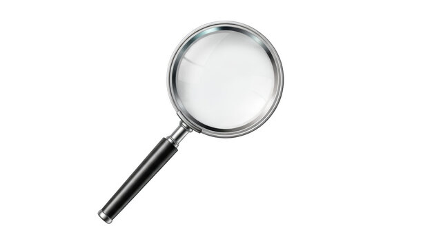 Close-up view of a magnifying glass isolated on transparent background