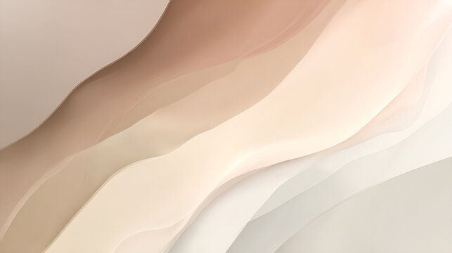 Layers of flowing organic shapes creating a soft abstract background with an elegant subtle gradient of neutral and beige tones, representing harmony and fluidity