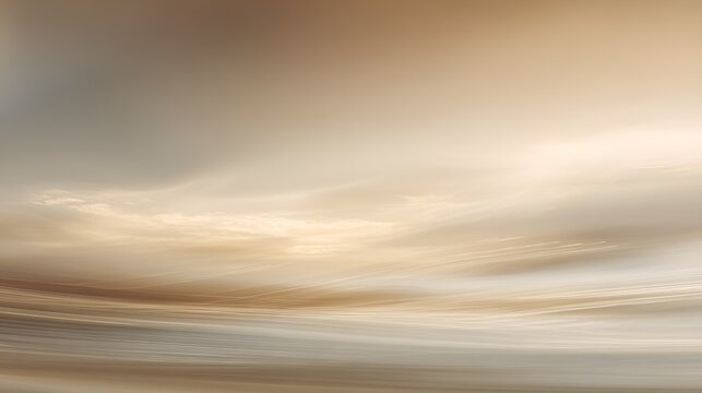 Warm abstract landscape with soft horizon lines, blurred motion creating serene curves and a gradient sky transitioning from light to dark cream tones