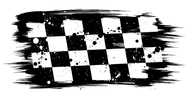 Black and White Grunge Checkered Flag Brush Stroke Symbol