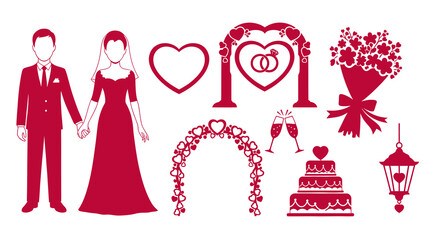 Red Wedding Icons - Bride, Groom, Cake, Arch, Flowers, Lantern, Glasses
