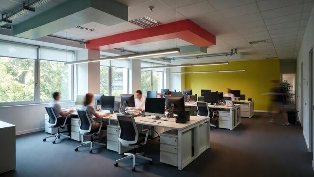 Modern office space with vibrant color accents