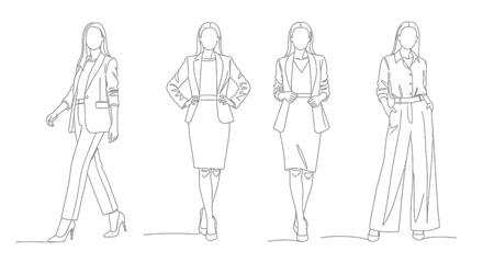 Business Women Fashion Line Art - Professional Attire for Female Executives