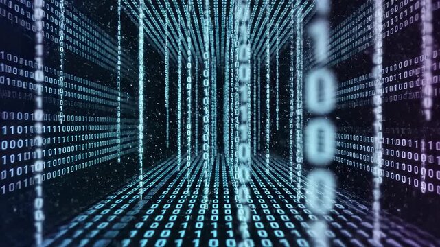 This video showcases Infinite Binary Code Flow in Dark Tech Space, designed for innovation branding, fintech promotion and advanced software presentation backgrounds.