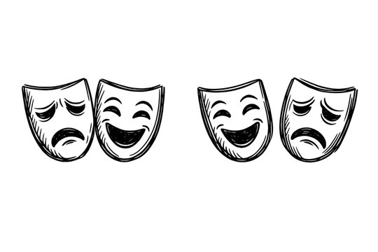 Hand-drawn sketch of comedy and tragedy theater masks