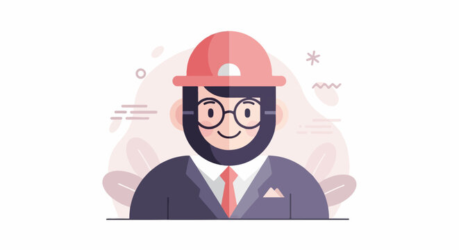 Flat design illustration of a bearded person in a suit and hat