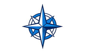 A stylized blue and white compass rose vector illustration featuring © icon_art