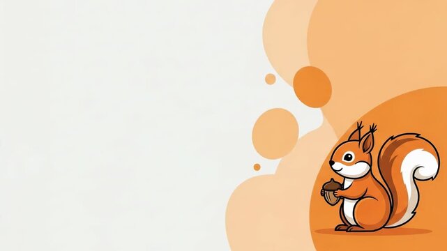 Cute orange squirrel eating a nut in a flat design style illustration. Animation showing animal feeding for children storybook and cartoon character design concept.