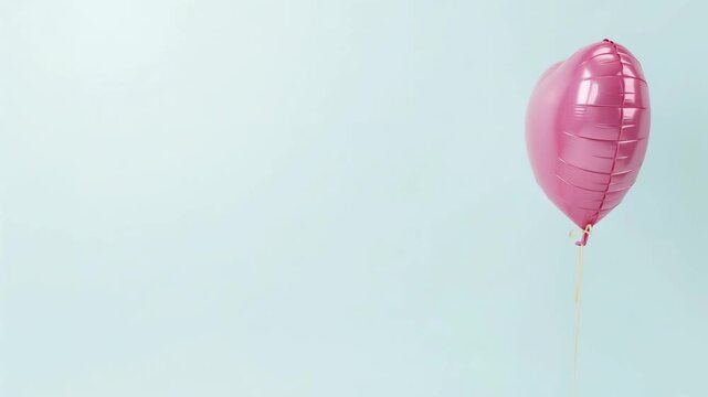 Pink heart balloon floating on light blue background. Decorative helium balloon for party, celebration and holiday. Romantic symbol for Valentine day greeting card.