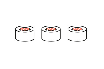 A minimalist vector illustration of three salmon maki sushi rolls © icon_art