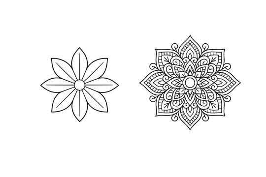 A set of two black and white floral illustrations featuring a simple