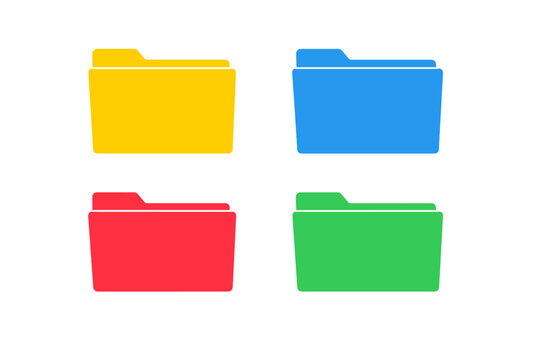 Set of four minimalist folder icons in yellow, blue, red, and green
