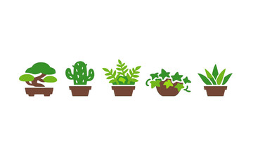 Fototapeta premium A set of five flat vector icons featuring various indoor potted