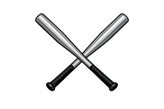 A vector illustration of two crossed metallic baseball bats with
