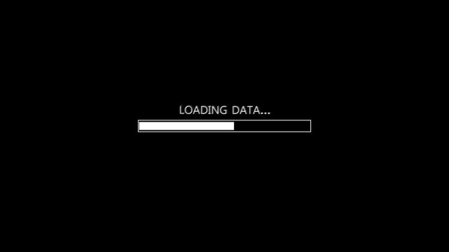 Computer Loading Bar With Glitch Effect/ Animation of a computer screen with loading bar processing and noise and glitch effects.loading animation video ..