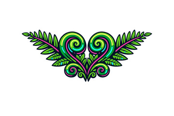 A vibrant vector illustration featuring symmetrical fern leaves and © Andrei