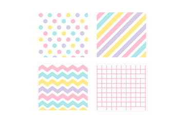 Fototapeta premium A set of four seamless pastel patterns featuring colorful polka dots