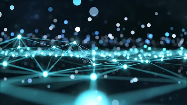 Abstract network of glowing blue nodes connected by lines against dark background