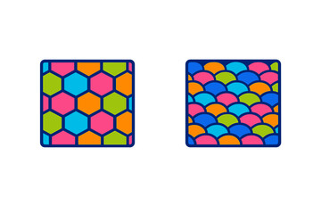 A set of two square icons featuring vibrant geometric patterns © icon_art