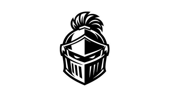 A black and white vector illustration of a medieval knight helmet