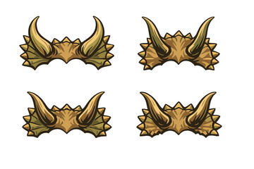 A set of four triceratops dinosaur head frill illustrations featuring © Andrei