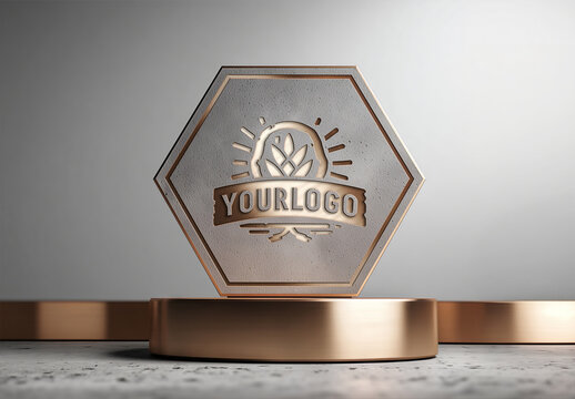 Concrete and bronze Trophy With Engraved Logo Mockup