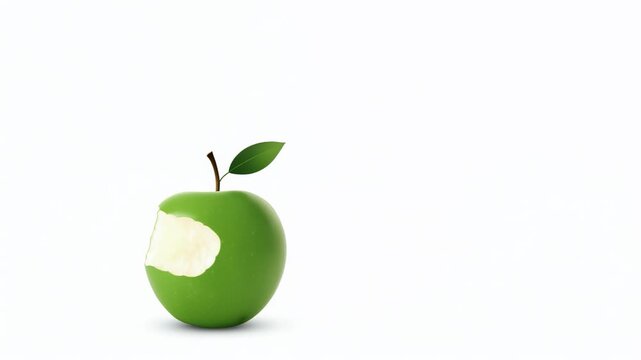 Green apple with increasing bite mark. Eaten fruit progression animation showing snack consumption. Concept of nutrition, fresh food and healthy eating lifestyle.