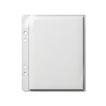 A white binder with three ring holes on the left side