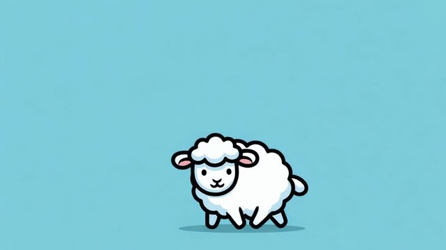 Little white sheep walking in sequence on light blue background. Cute animal animation loop showing a walking lamb. Minimalist vector style character design.