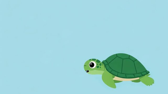 Cartoon sea turtle swimming in blue water. Cute reptile character moving through ocean. Flat vector illustration of aquatic animal for children design projects.
