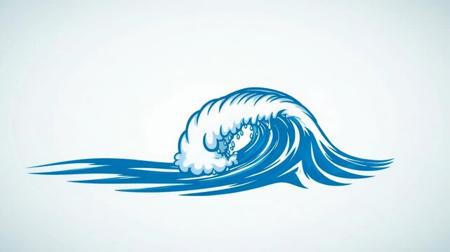 Blue ocean wave curling in a sequence. Cartoon illustration of water splashing. Dynamic sea tide motion for marine themed design and natural energy animation.